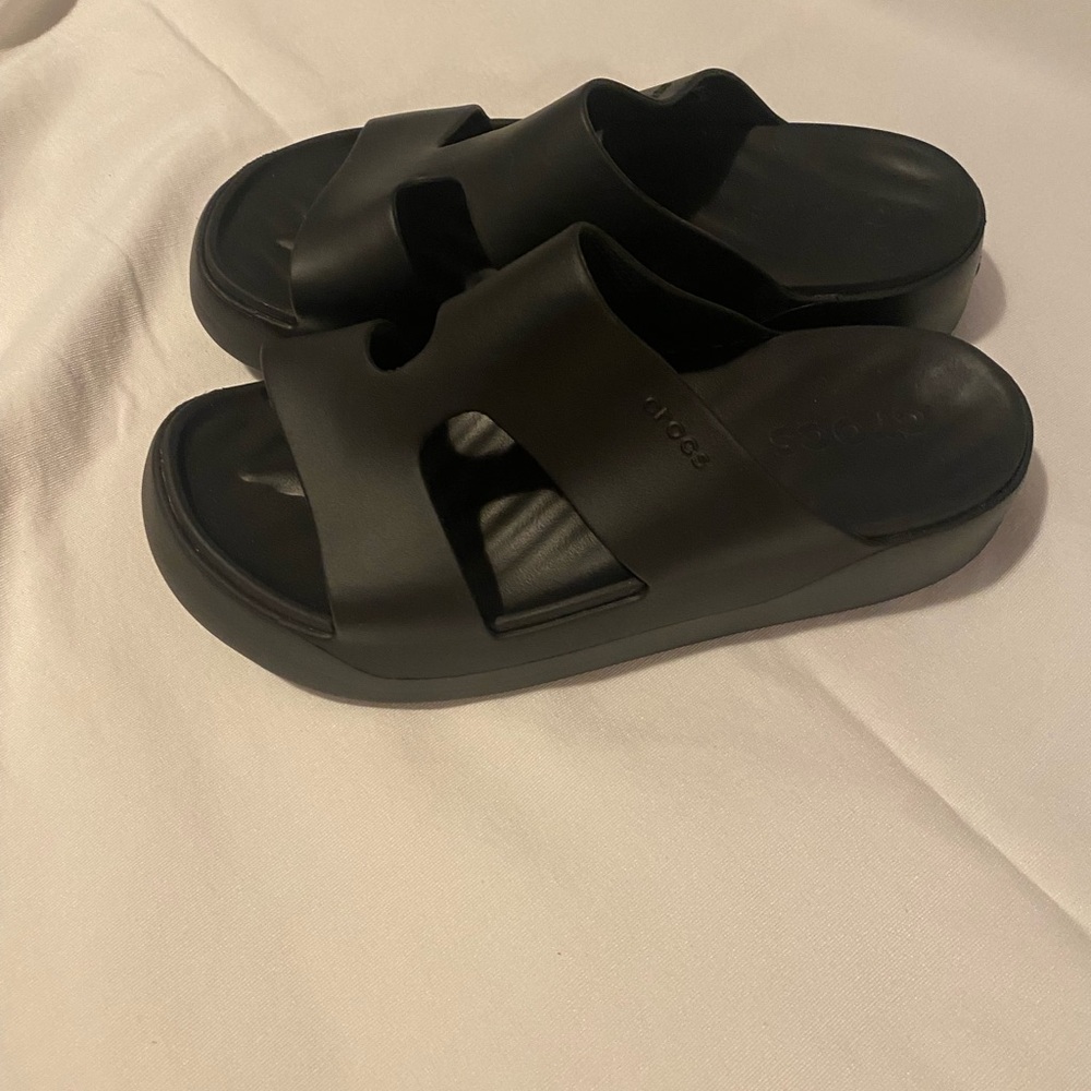 CROCS Black Dual-Strap Slide Sandals - Picture 2 of 2